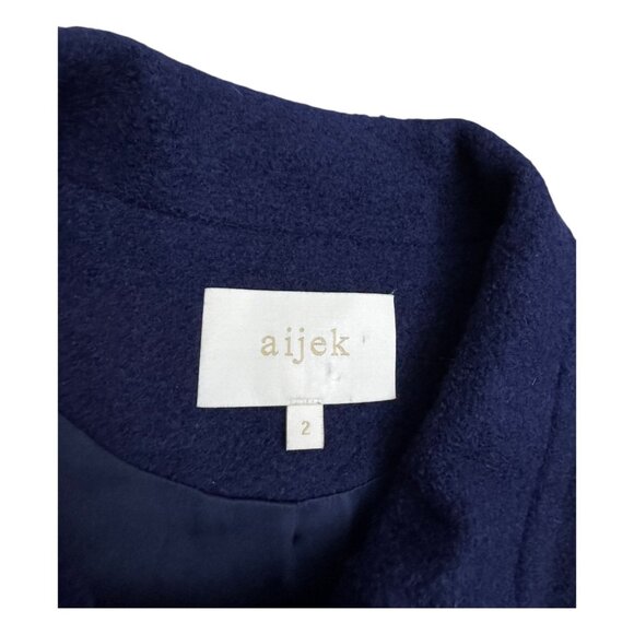 AIJEK Wool Luxury Designer Blue Business Casual Winter Pea Coat Womens Size 2 - Picture 4 of 6